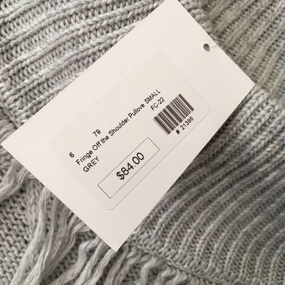 Fringe Knit Angora Off the Shoulder Sweater Small Grey Western Cowgirl Boho - Picture 5 of 10